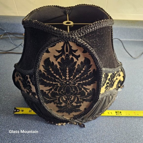 SOLD - Victorian Hand Sewn Woman & Lambs Floral Glass Beaded Fringe Lamp Shade - Picture 10 of 10